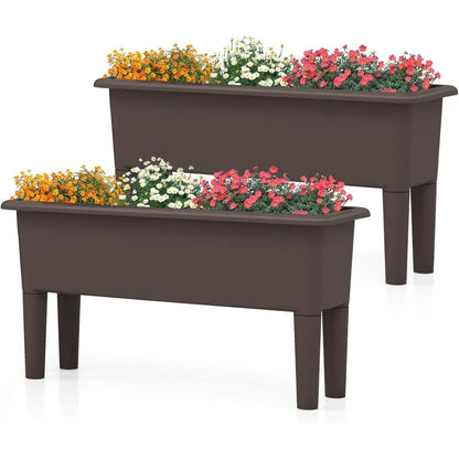 Self-Watering Outdoor Raised Garden Bed Set, 2-Piece, Detachable Legs, Drainage, 31.5Lx12Wx16H, Easy Assembly, Brown