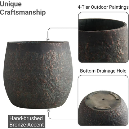 Large Outdoor Planter, 17.7"+13"+9.1" Dia Round Weathered Concrete Planter Set of 3, Flower Pots with Drainage Holes and Sealing