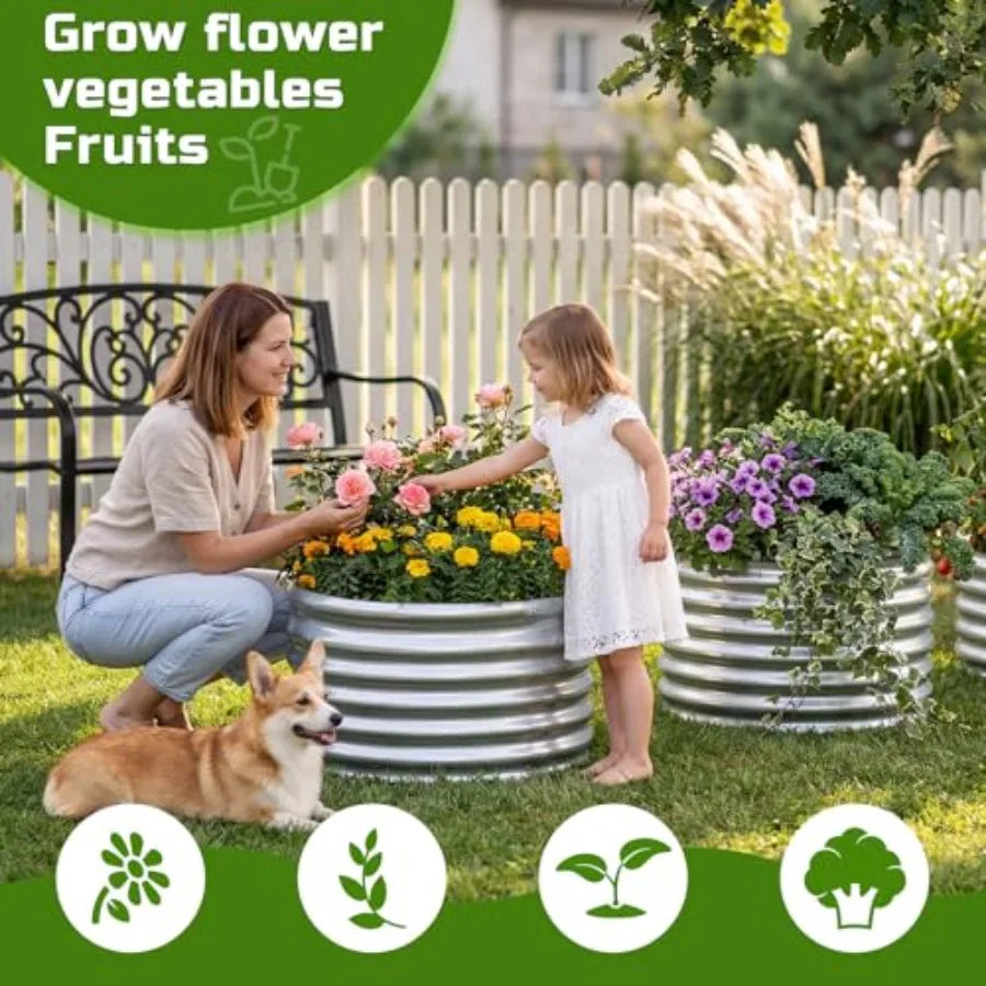 3PCS 2x2x2FT Galvanized Raised Garden Bed Kit Round Metal Flower Box Large Planter Raised Beds Outdoor Garden for PlantingFruit