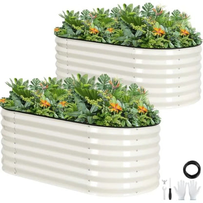 Galvanized Raised Garden Bed Outdoor 17'' Tall Planter Box Outdoor for Deep Root Plants 2Pcs Raised Bed Kit for Gardening with