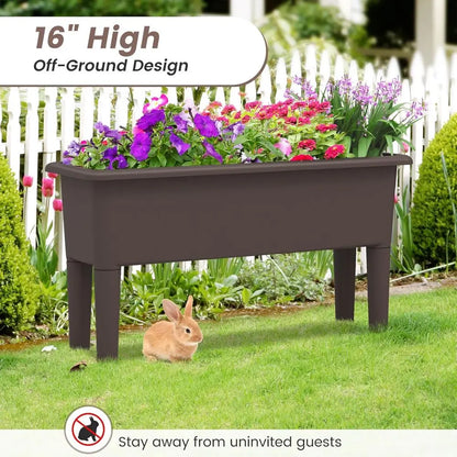 Self-Watering Outdoor Raised Garden Bed Set, 2-Piece, Detachable Legs, Drainage, 31.5Lx12Wx16H, Easy Assembly, Brown