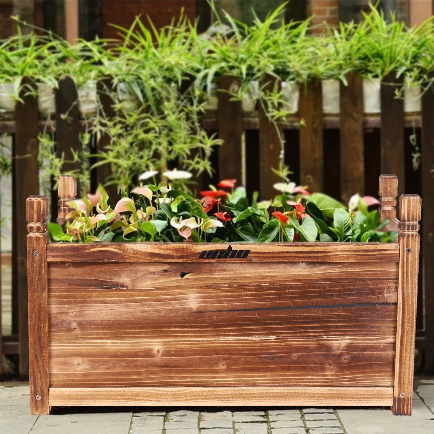 Wood Planter Box Outdoor Raised Garden Planter Bed for Flowers Vegetables