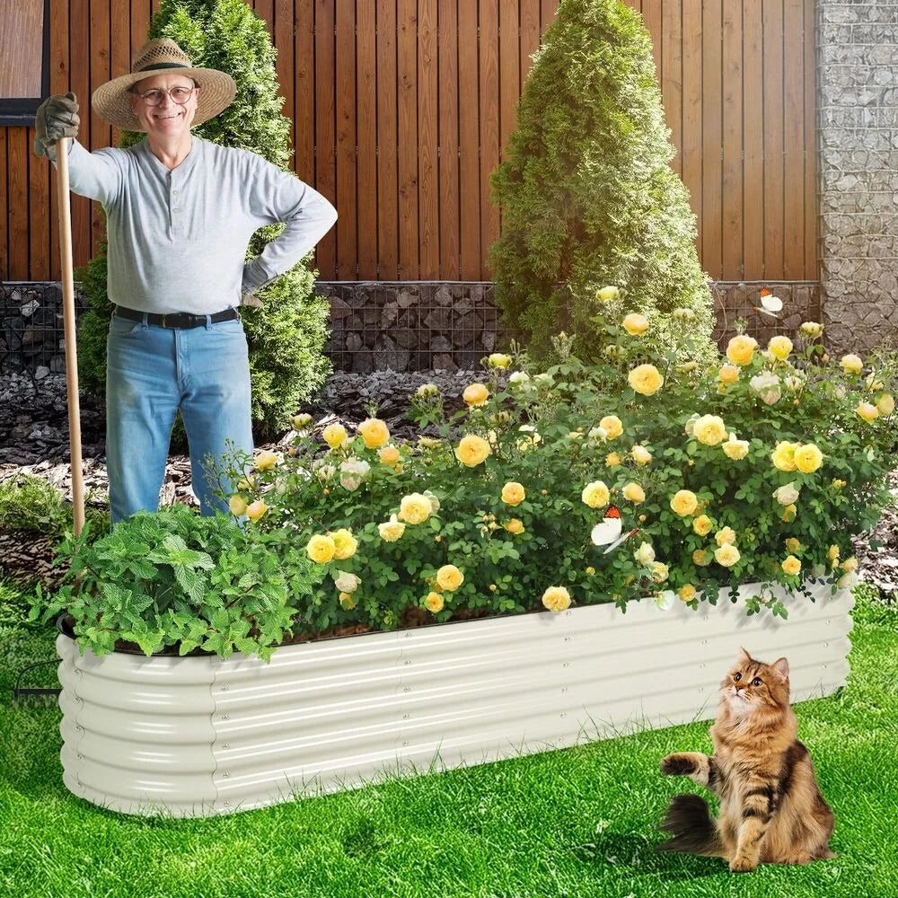 17'' Tall 9-in-1 Oval Garden Bed Large Galvanized Raised Planter Box Herb