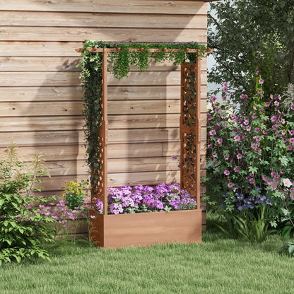 Raised Garden Bed with Arch Trellis for Vine Climbing Plants, Hanging Flowers, 70.75" Tall Outdoor Wood Planter Box