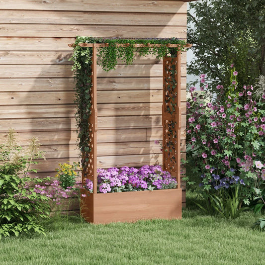 Raised Garden Bed with Arch Trellis for Vine Climbing Plants, Hanging Flowers, 70.75" Tall Outdoor Wood Planter Box