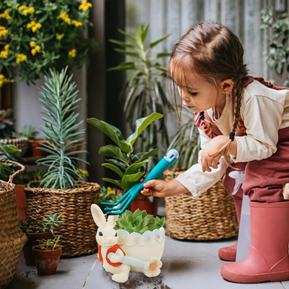 Cute Cartoon Rabbit Plant Pot Easter Decorative FlowerPot Mini Resin Rabbit Planter Cactus Succulent Container Home Garden Decor