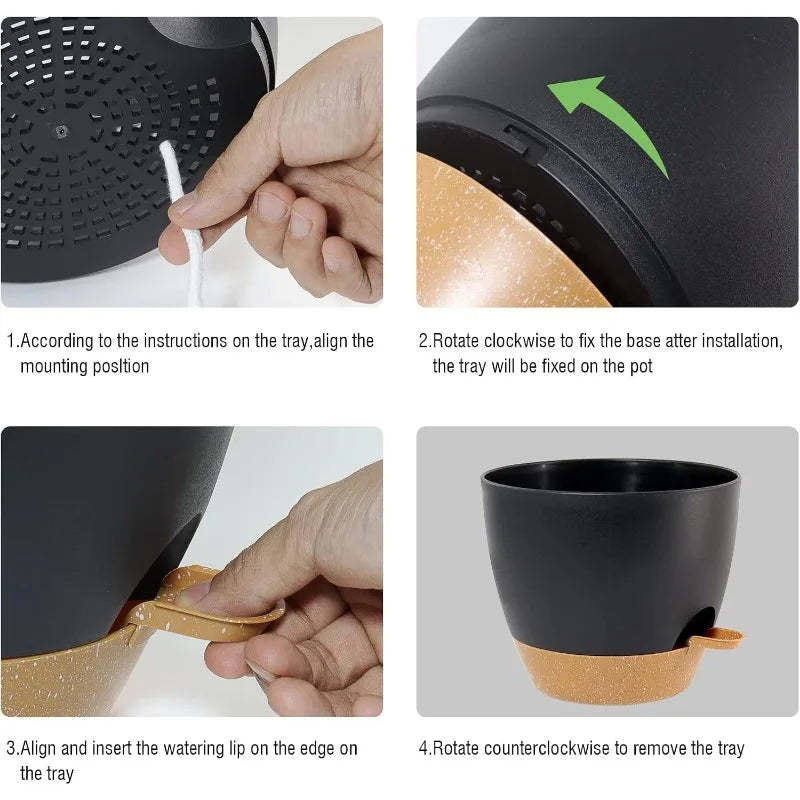 Large Self Watering Pots, 12/10/9 Plastic Planters with High Drainage Holes and Deep Reservoir