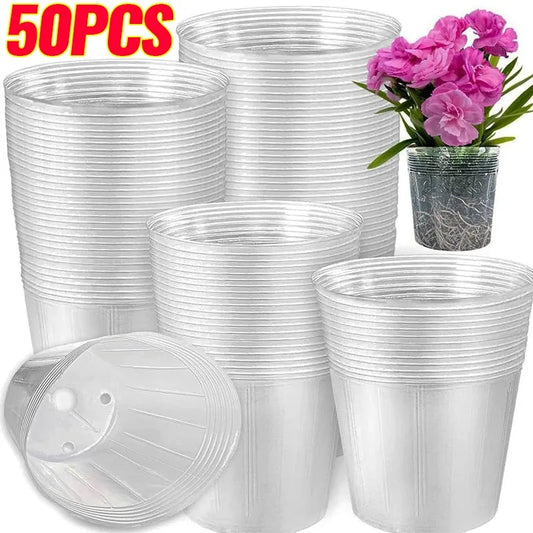 10/50pcs Transparent Nursery Pots with Drainage Hole Seed Starting Pot Flower Plant Container Gardening Planting Nutrition Cups