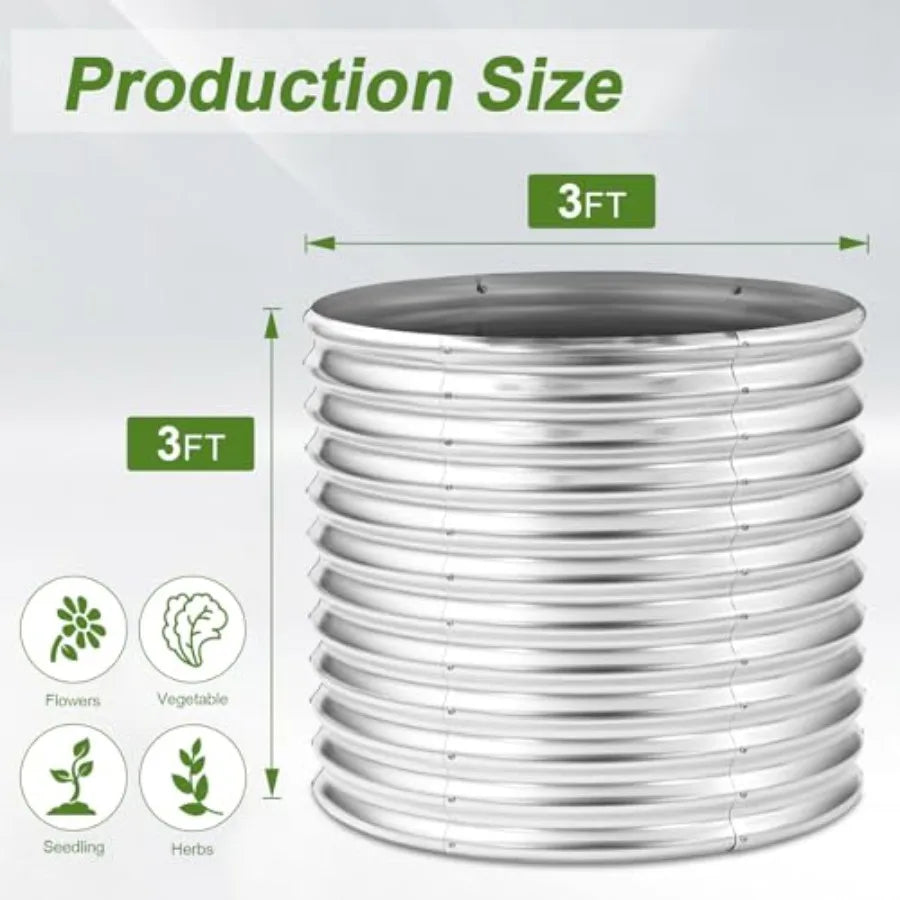 2 Pack 3x3x3ft Round Galvanized Raised Garden Bed Outdoor Metal Planter Bed Box for Vegetables Gardening