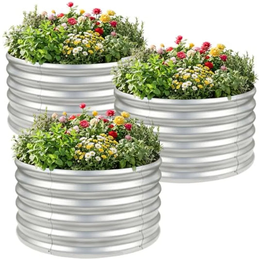 3PCS 2x2x2FT Galvanized Raised Garden Bed Kit Round Metal Flower Box Large Planter Raised Beds Outdoor Garden for PlantingFruit