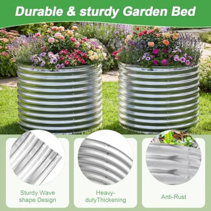 2 Pack 3x3x3ft Round Galvanized Raised Garden Bed Outdoor Metal Planter Bed Box for Vegetables Gardening