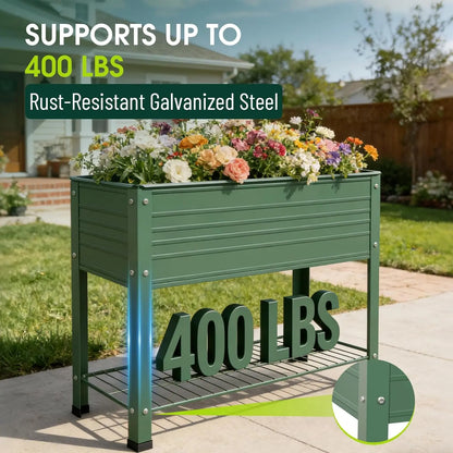 2-Pack Raised Garden Beds - Galvanized Steel Planter Boxes, 400 lb Capacity, 5 Drainage Holes & 2 Flow Channels, Elevate