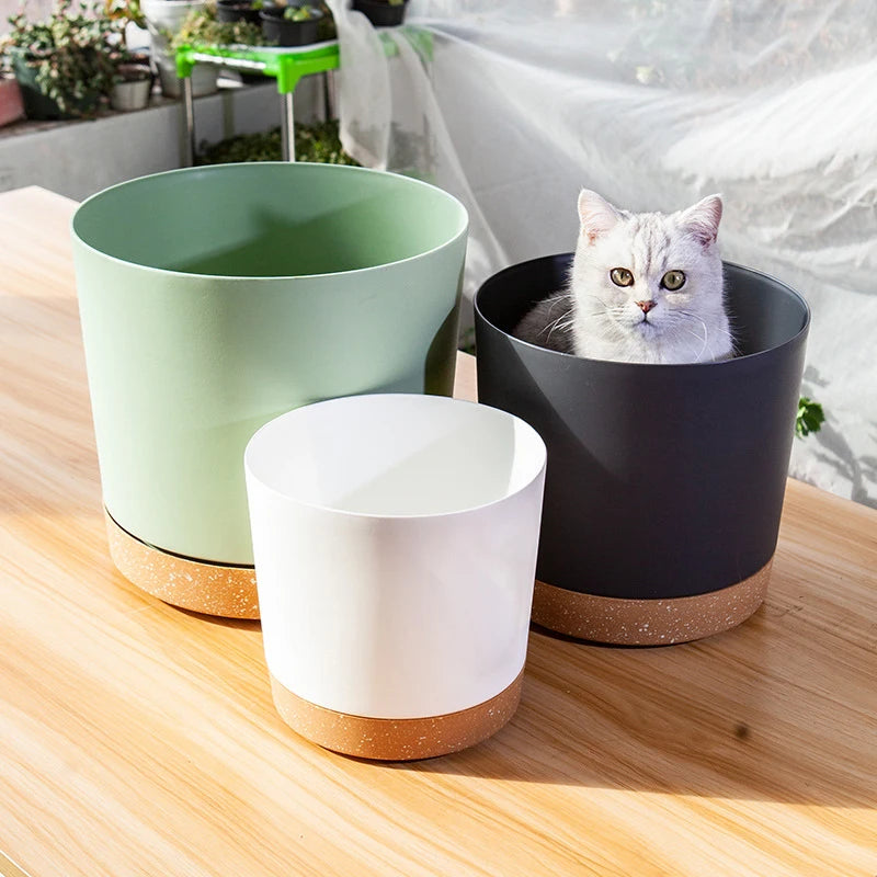 Plant Pot Large Plastic Flowerpot with Drainage Indoor Plants Bonsai Balcony Potted with Tray Garden Home Decoration