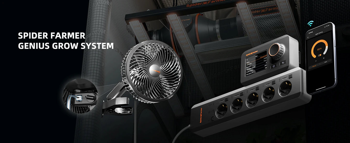 2025 Spider Farmer 6" Grow Tent Clip Fan EC Motor, 10 Speeds Wind Control 10-Level Wide-Angle Oscillation, APP, Waterproof IP54