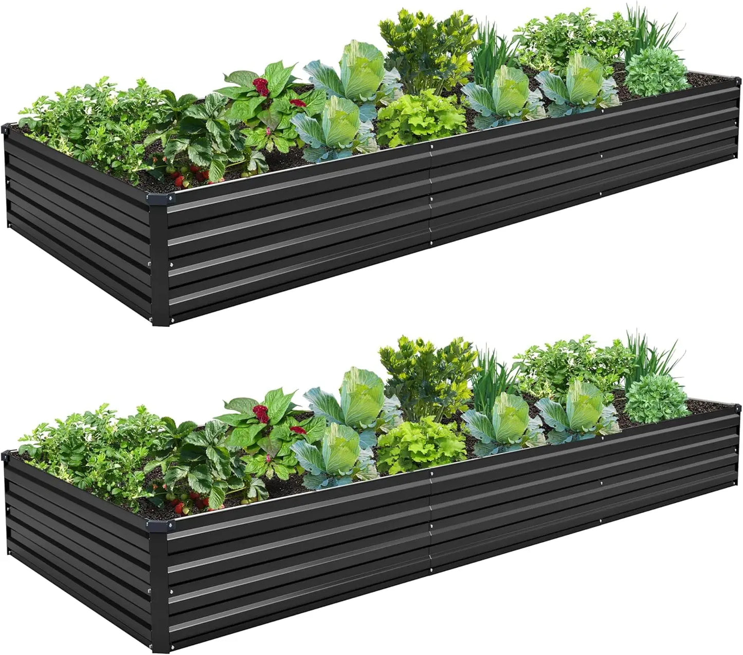 2-Pack Galvanized Steel Raised Garden Bed Kit, 10x3x1FT Large Outdoor Planter Box for Vegetables Flowers Herbs