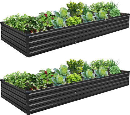 2-Pack Galvanized Steel Raised Garden Bed Kit, 10x3x1FT Large Outdoor Planter Box for Vegetables Flowers Herbs
