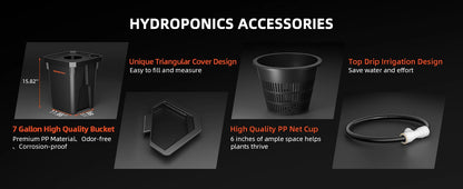 Spider Farmer 7-Gallon DWC Hydroponic System Grow Kits + Air Pump with 4 Buckets