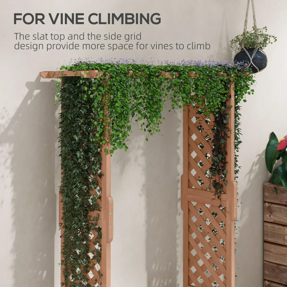 Raised Garden Bed with Arch Trellis for Vine Climbing Plants, Hanging Flowers, 70.75" Tall Outdoor Wood Planter Box