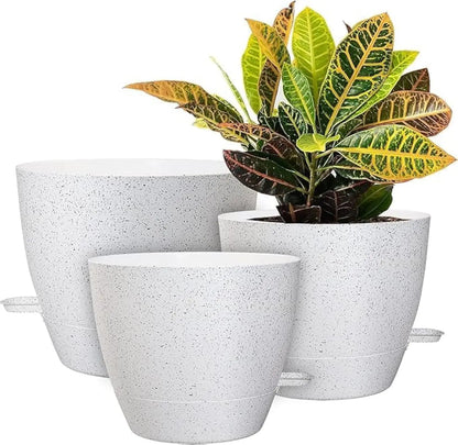 Large Self Watering Pots, 12/10/9 Plastic Planters with High Drainage Holes and Deep Reservoir
