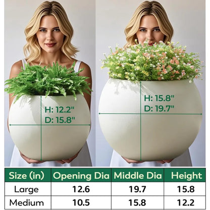 Plastic Sphere Planter with Drainage Hole, Removable Plug, Lightweight Flower Pot, Round Plant Container for Indoor Outdoor Use