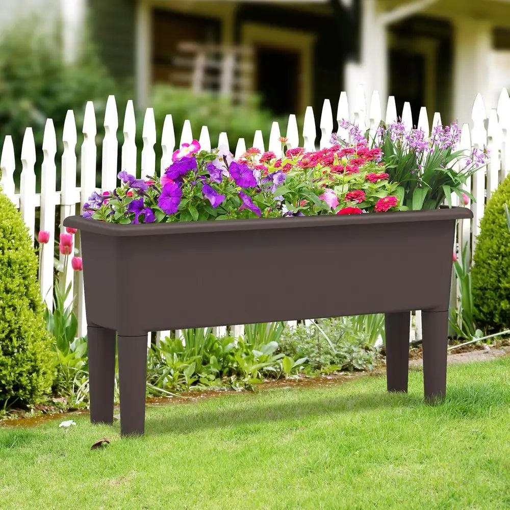 Self-Watering Outdoor Raised Garden Bed Set, 2-Piece, Detachable Legs, Drainage, 31.5Lx12Wx16H, Easy Assembly, Brown