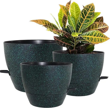 Large Self Watering Pots, 12/10/9 Plastic Planters with High Drainage Holes and Deep Reservoir