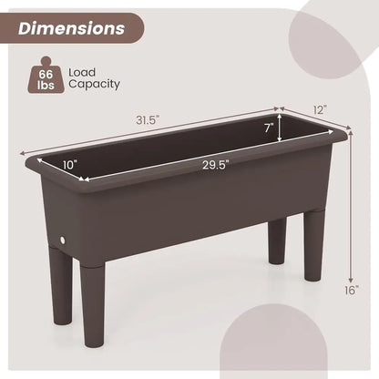 Self-Watering Outdoor Raised Garden Bed Set, 2-Piece, Detachable Legs, Drainage, 31.5Lx12Wx16H, Easy Assembly, Brown