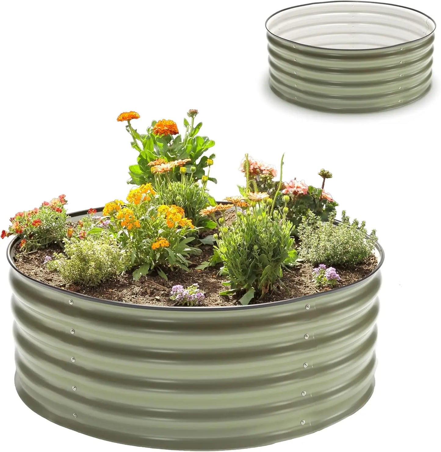5-in-1 Modular Galvanized Raised Garden Bed Kit, 15" Tall Metal Planter Box, Durable Aluzinc Steel Raised Garden Bed Out