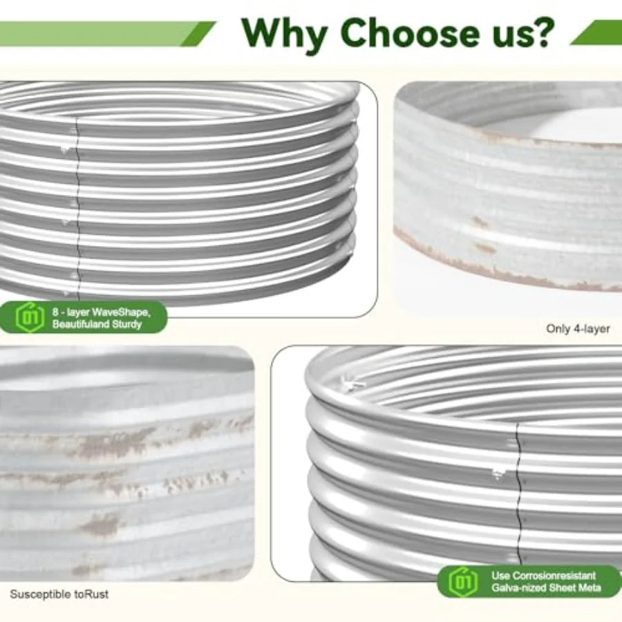4 Pack 2x2 ft Round Galvanized Steel Raised Garden Bed