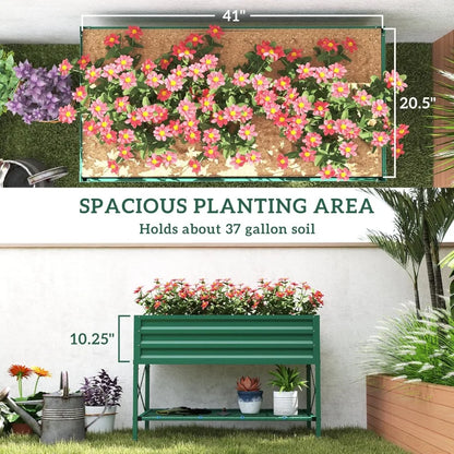 Outsunny Raised Garden Bed with Galvanized Steel Frame,Storage Shelf and Bed Liner,Elevated Planter Box with Legs for Vegetables