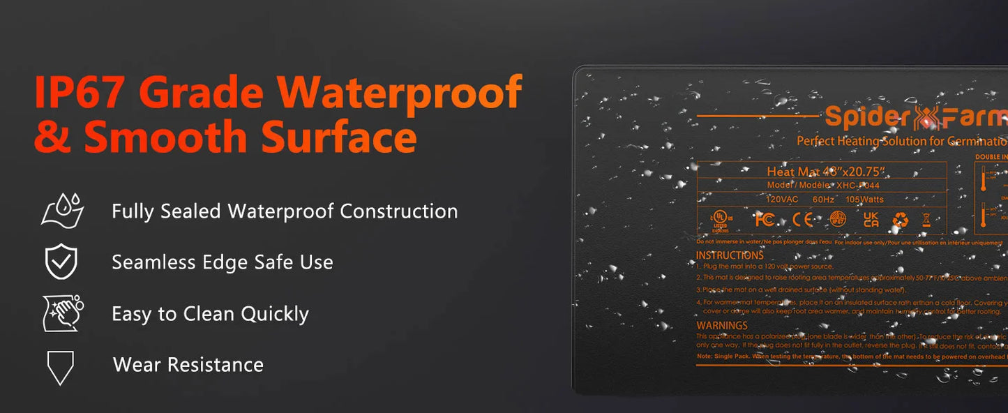 Spider Farmer 20Inch/48Inch Waterproof Seedling Heat Mat Kit Digital Thermostat Combo Set for Indoor Plants Hydroponics
