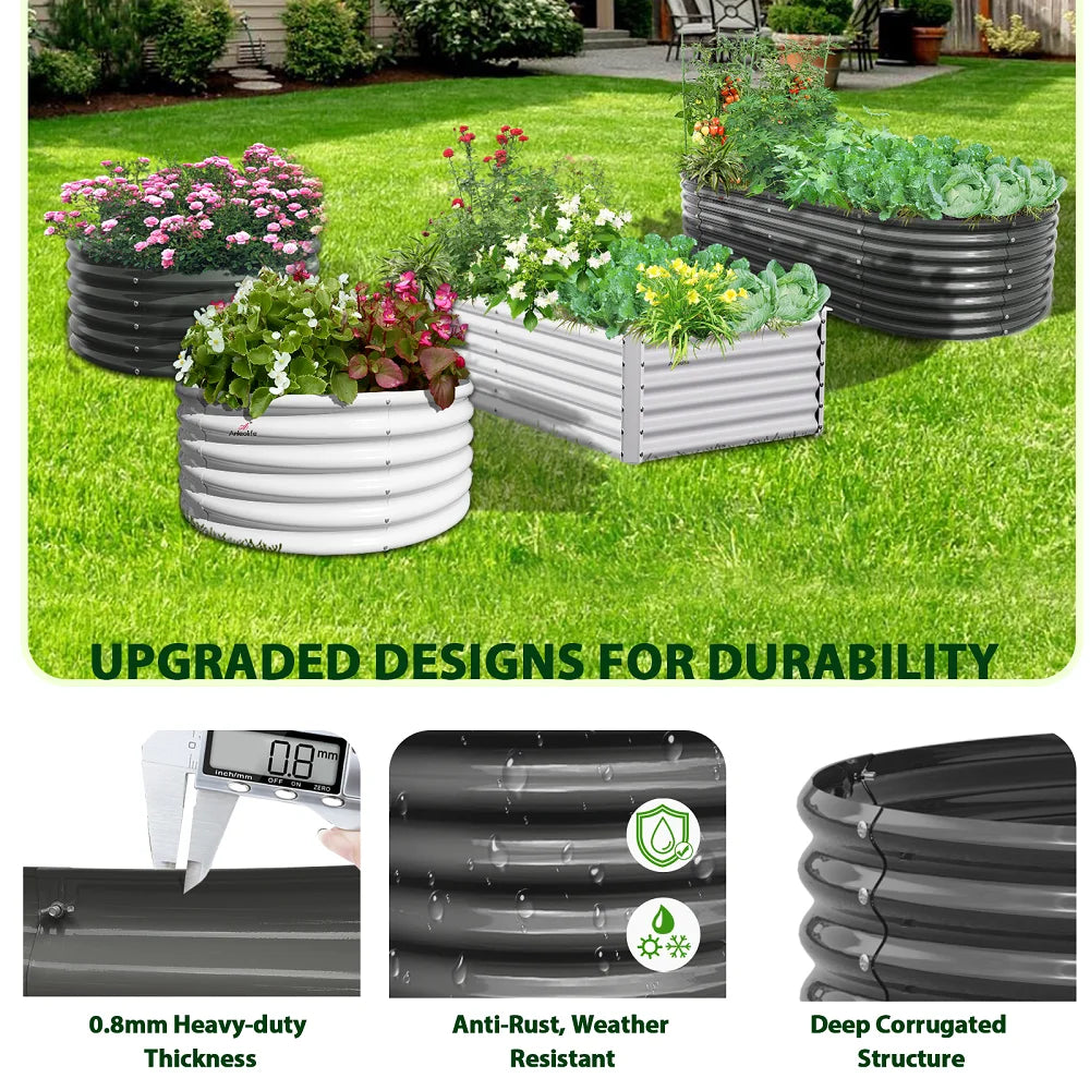 12X3X1.5 ft Galvanized Raised Garden Beds Outdoor, Oval Extra Large Planter Box for Vegetables Flowers, Anti-Rust & Easy-Setup