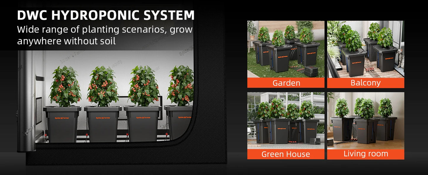 Spider Farmer 7-Gallon DWC Hydroponic System Grow Kits + Air Pump with 4 Buckets