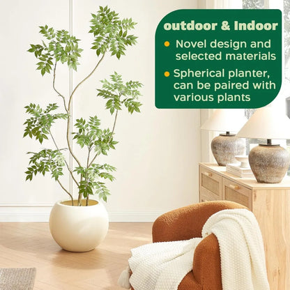 Plastic Sphere Planter with Drainage Hole, Removable Plug, Lightweight Flower Pot, Round Plant Container for Indoor Outdoor Use