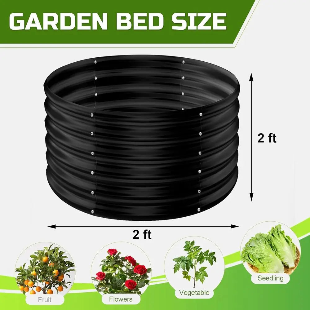 3-Piece Galvanized Steel Raised Garden Bed Kit, Round Metal Planter, Large Outdoor Garden or Herb Planting Bed, Black