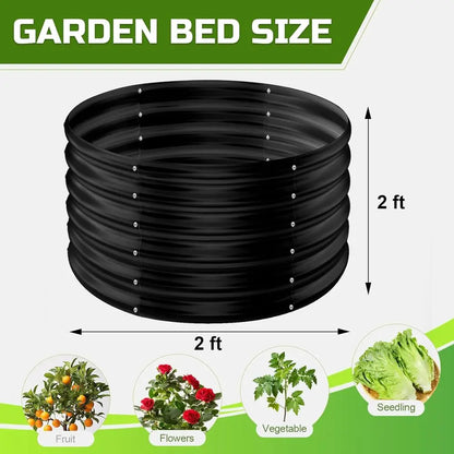 3-Piece Galvanized Steel Raised Garden Bed Kit, Round Metal Planter, Large Outdoor Garden or Herb Planting Bed, Black
