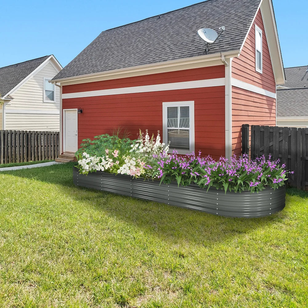 12X3X1.5 ft Galvanized Raised Garden Beds Outdoor, Oval Extra Large Planter Box for Vegetables Flowers, Anti-Rust & Easy-Setup