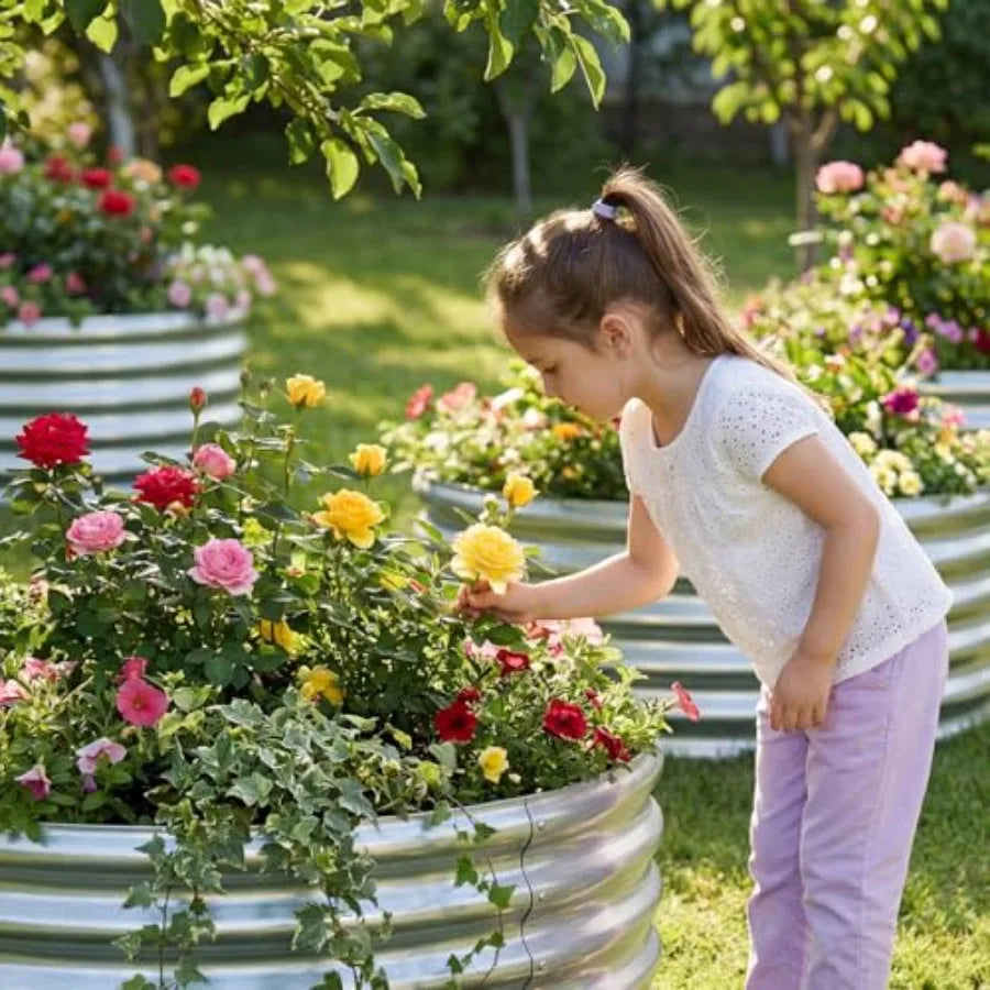 3PCS 2x2x2FT Galvanized Raised Garden Bed Kit Round Metal Flower Box Large Planter Raised Beds Outdoor Garden for PlantingFruit