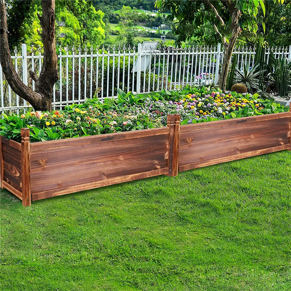 Wood Planter Box Outdoor Raised Garden Planter Bed for Flowers Vegetables