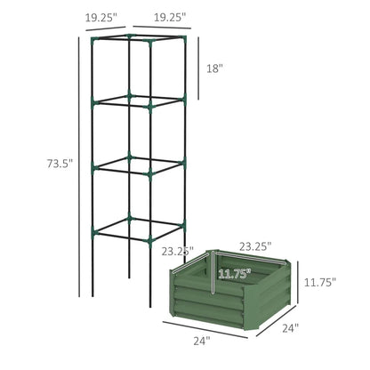24" x 24" x 11.75" Outdoor Planter Box with Trellis Tomato Cage and Open Bottom Outsunny Galvanized Raised Garden Bed