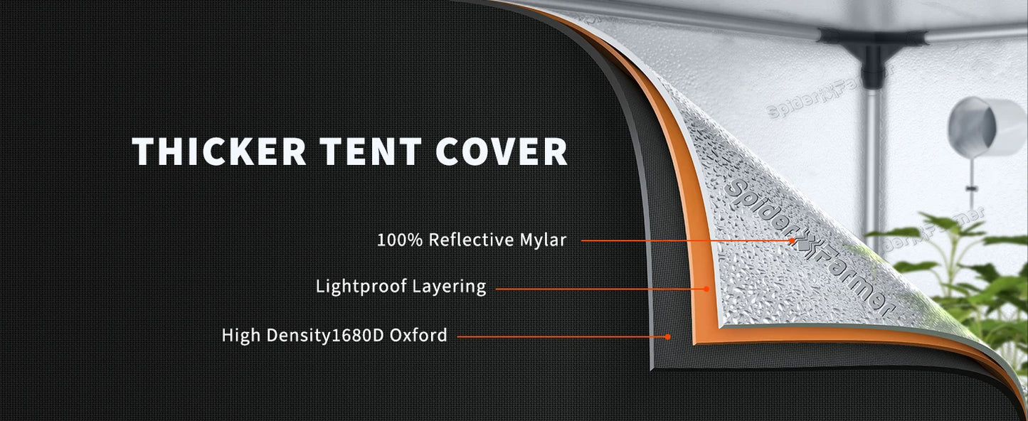 Spider Farmer SF150X150X200CM Grow Tent Reflective Mylar 1680D Oxford Cloth for Plants Indoor Home Box Hydroponics