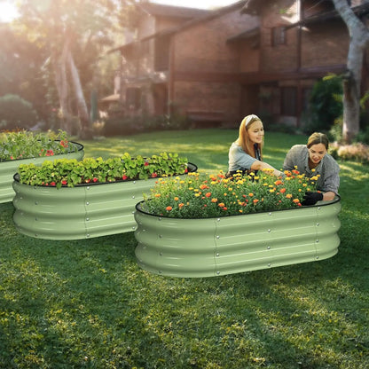 4x2x1 ft Galvanized Steel Raised Garden Bed Kit with Safety Edges for Outdoor Vegetables Flowers Herbs