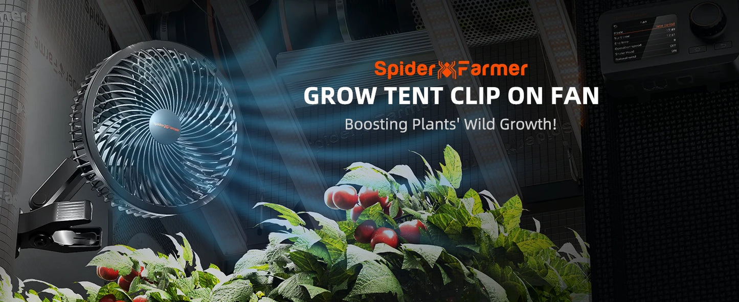 2025 Spider Farmer 6" Grow Tent Clip Fan EC Motor, 10 Speeds Wind Control 10-Level Wide-Angle Oscillation, APP, Waterproof IP54