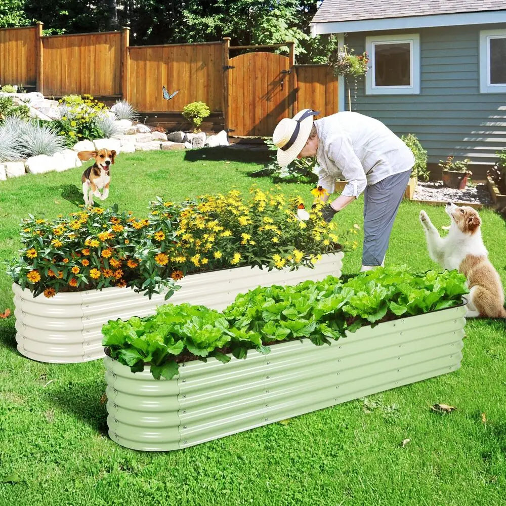 17'' Tall 9-in-1 Oval Garden Bed Large Galvanized Raised Planter Box Herb