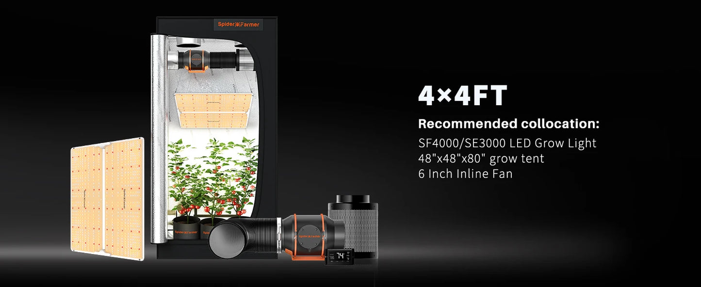 Spider Farmer SF120X120X200CM 4x4x6.5FT Grow Tent Reflective Mylar 1680D Oxford Cloth for Plants Indoor Hydroponics Home Box
