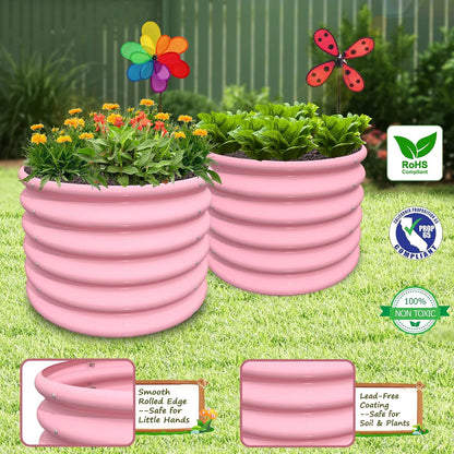 5-Pack 18in Tall Kids Raised Garden Beds Outdoor, 40x24in Oval & 24x24in Round Galvanized Metal Planter Box for Vegetable Flower