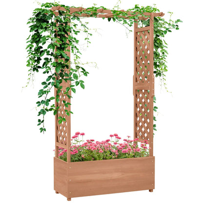 Raised Garden Bed with Arch Trellis for Vine Climbing Plants, Hanging Flowers, 70.75" Tall Outdoor Wood Planter Box