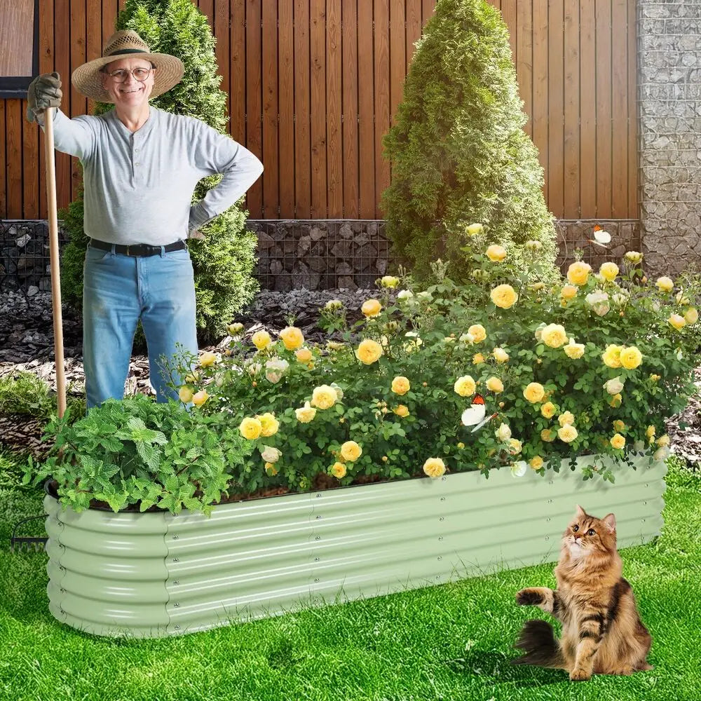 17'' Tall 9-in-1 Oval Garden Bed Large Galvanized Raised Planter Box Herb