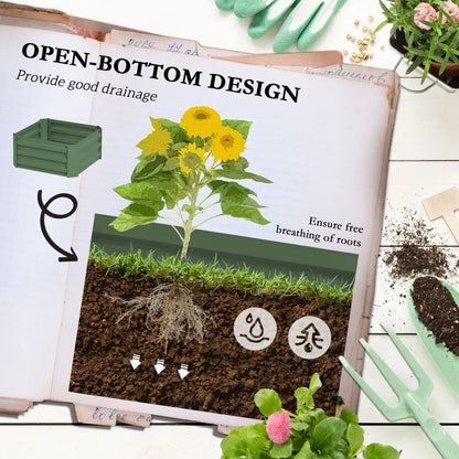 24" x 24" x 11.75" Outdoor Planter Box with Trellis Tomato Cage and Open Bottom Outsunny Galvanized Raised Garden Bed