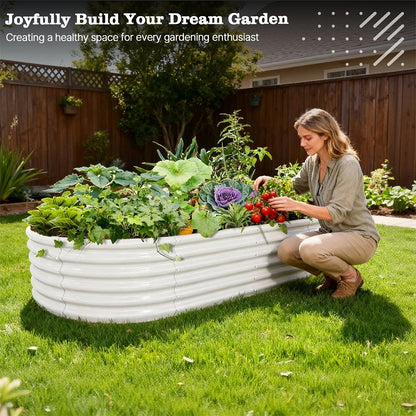8X4X1.5 ft Galvanized Raised Garden Beds Outdoor, Oval Large Metal Planter Box for Planting Vegetables Flowers Herb, Anti-Rust